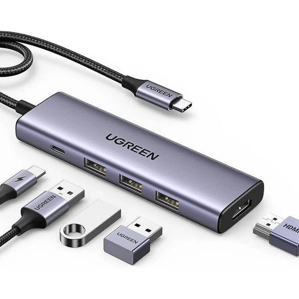 Ugreen Type-C To 4K/60Hz HDMI 3usb 3.0 100W Pd Güç Girişi Çoklayıcı Hub Adaptör (TEŞHİR) ürün görseli 1