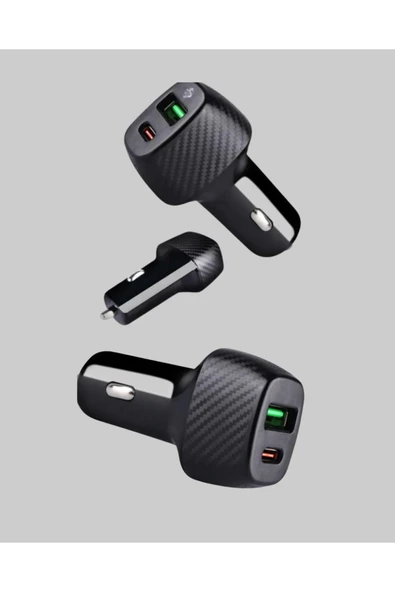 Araç Tipi Hızlı Şarj Adaptörü Type-C PD USB Çift Port Kompakt - Resim 4