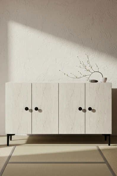 KA1205BT PELLA Konsol ve Tv Sehpası Beyaz-Traverten 120cm ürün görseli 1