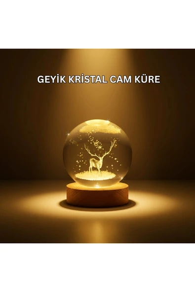 USB Bağlantılı Geyik Temalı Kristal Küre Premium Masa Gece Lambası ürün görseli 1