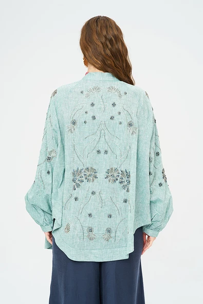 Kadın Yoğun Boncuk Işlemeli Oversize Kimono ürün görseli 1