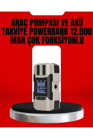 Dijital Ekranlı Araç Pompası Akü Takviye Powerbank 12.000 mAh ürün görseli 1