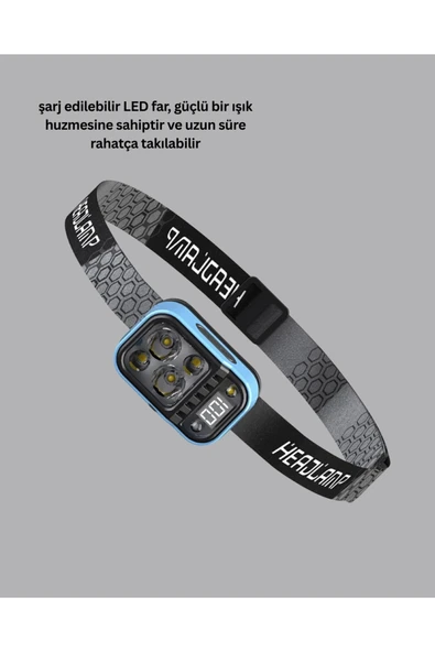 Type C Şarjlı LED Kafa Lambası Güç Göstergeli 53 Modlu - Resim 2