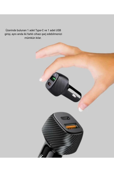 Araç Tipi Hızlı Şarj Adaptörü Type-C PD USB Çift Port Kompakt - Resim 5
