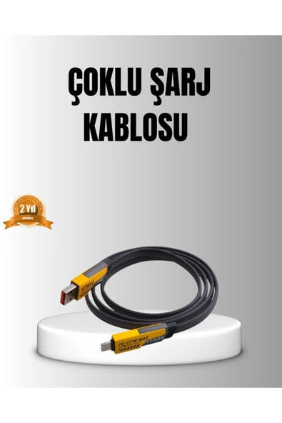 65W 4’ü 1 Arada Örgülü Hızlı Şarj Kablosu USB-C USB-A Çoklu Şarj Dayanıklı ürün görseli 1