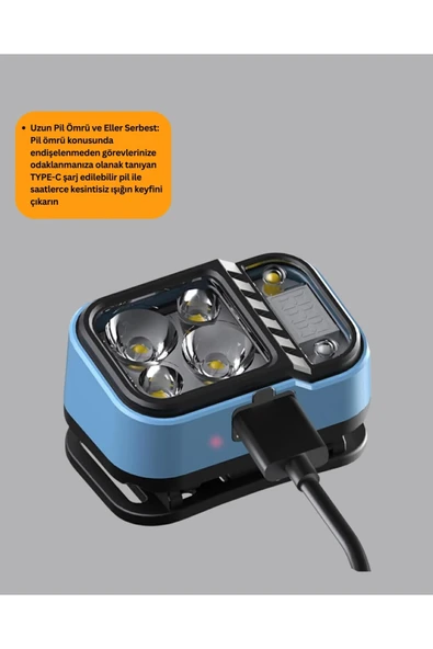 Type C Şarjlı LED Kafa Lambası Güç Göstergeli 53 Modlu - Resim 3