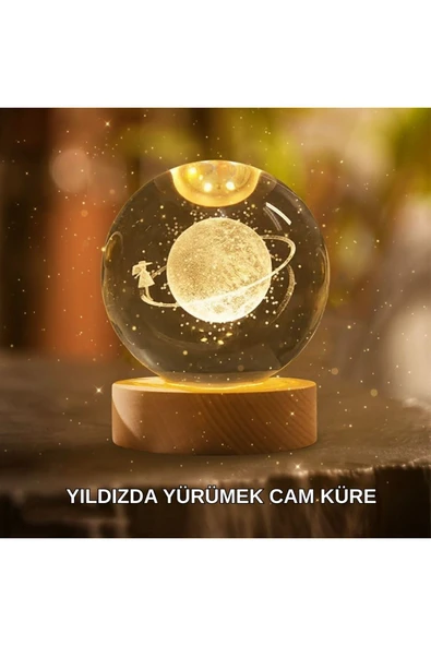 Ahşap Standlı Sarı Işıklı Dekoratif Küre Kız Figürü Tasarım ürün görseli 1