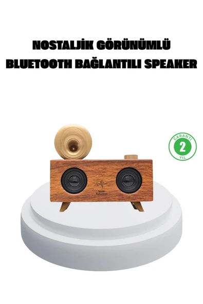 Çift Hoparlörlü Bluetooth Gramofon Speaker – FM Radyo, USB, SD Kart ve AUX Girişli ürün görseli 1