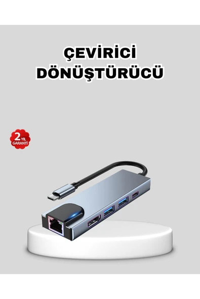 Type-C Çoklu Dönüştürücü – Alüminyum Gövde, Hızlı Veri Aktarımı ve Şarj Desteği ürün görseli 1