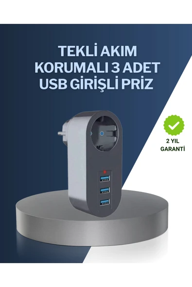 Çocuk Korumalı Termal Priz – 3'lü USB Şarj ve Akım Koruması ürün görseli 1