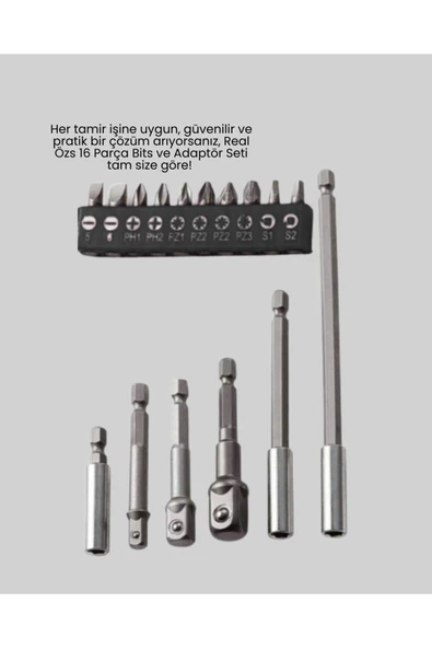 Ergonomik 16 Parça Bits Tornavida Uç ve Adaptör Seti - Resim 5
