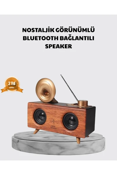 Nostaljik Gramofon Bluetooth Hoparlör – FM Radyo + USB + SD Kart Destekli ürün görseli 1