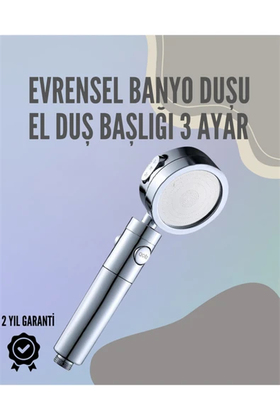 Paslanmaz Çelik Çok Fonksiyonlu El Duş Başlığı – 3 Modlu Püskürtme Seçeneği ürün görseli 1