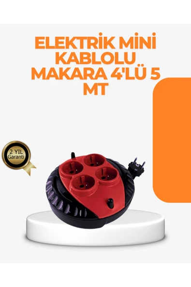 Kırmızı Renk 5 Metre 4’lü Kablolu Priz Makarası ürün görseli 1