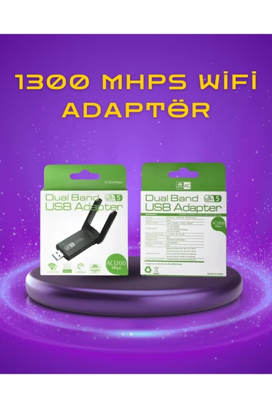 Yüksek Hızlı 1200 Mbps Çift Bant USB WiFi Adaptör – Güçlü Sinyal, Geniş Uyumluluk ürün görseli 1
