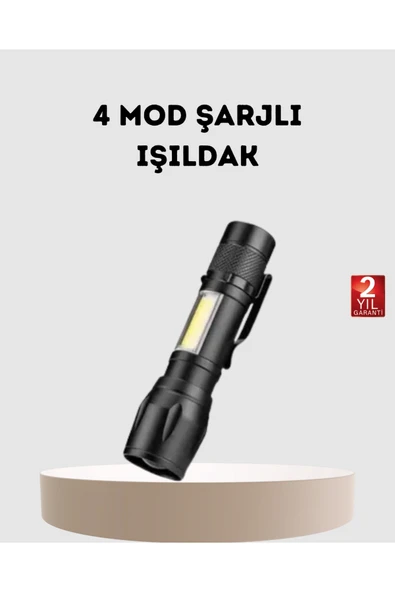 Profesyonel 4 Modlu Şarjlı El Feneri | 1300 mAh Batarya | Cree LED Teknolojisi ürün görseli 1