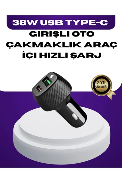 38W Çift Çıkışlı Araç Şarj Cihazı – Type-C ve USB PD Destekli ürün görseli 1