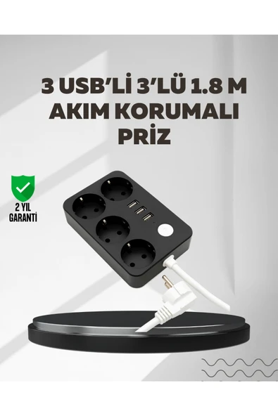 4.1A Hızlı Şarjlı Akım Korumalı 4 Priz ve 3 USB Çıkışlı Priz ürün görseli 1
