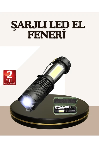 Küçük Boy Şarjlı LED El Feneri Taşınabilir Klipsli ürün görseli 1