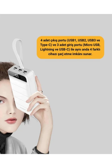 Lightning ve Type-C Girişli 50000mAh Powerbank - Resim 4