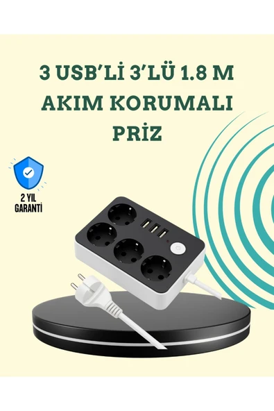 7 Cihazı Aynı Anda Destekleyen 3 USB Portlu 4’lü Priz ürün görseli 1