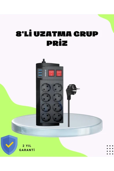 Termal Korumalı 8 Prizli 3 USB’li Uzatma Kablosu ürün görseli 1
