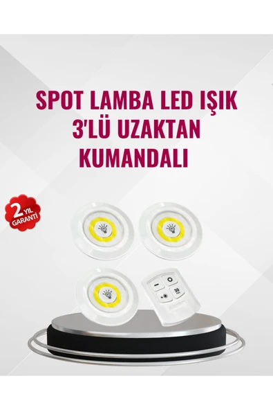 3 Lü Pilli Kablosuz Led Spot Lamba Seti Kumandalı Kolay Montaj Aydınlatma ürün görseli 1