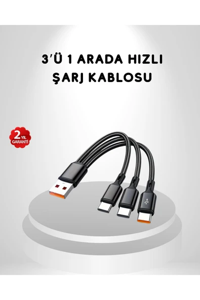 3’ü 1 Arada Hızlı Şarj Kablosu iOS Android Type-C Uyumlu ve Dayanıklı ürün görseli 1