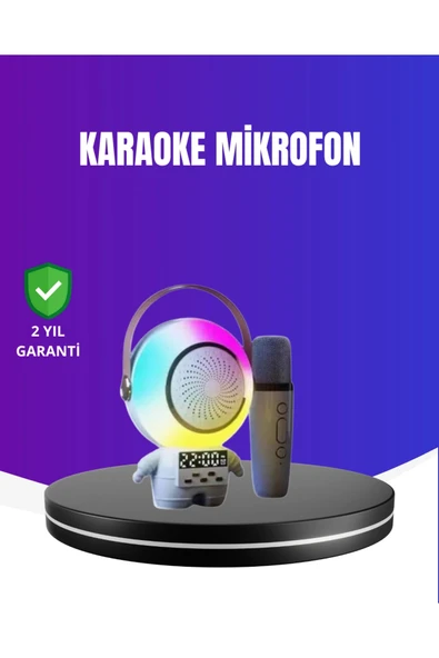 RGB Işıklı Astronot Bluetooth Hoparlör Karaoke Mikrofonlu ürün görseli 1