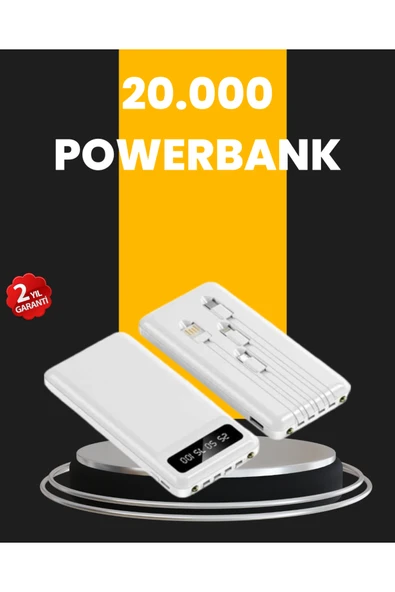 LED Işıklı 20.000mAh Powerbank LCD Gösterge Dahili Çoklu Kablo ürün görseli 1