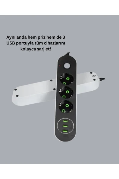 3 USB Portlu Üçlü Priz CXE103 - Resim 2