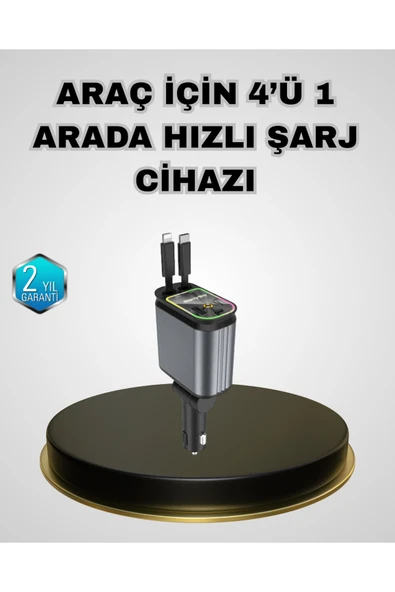 Araç Şarj Adaptörü 66W PD QC Hızlı Şarjlı ve Çekilebilir Kablolu ürün görseli 1