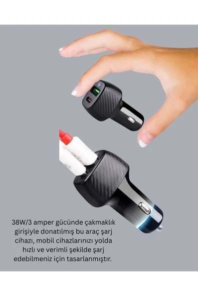 Kompakt Tasarımlı Type-C + USB Girişli Araç Şarj Başlığı - Resim 2