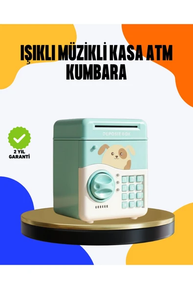 Çocuklar İçin Su Yeşili ATM Kasa Tasarımlı Şifreli Kumbara ürün görseli 1