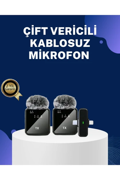 2in1 Kablosuz Yaka Mikrofonu iOS ve Android Uyumlu ürün görseli 1