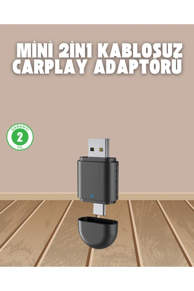 Kablosuz CarPlay Adaptörü – USB-A & Type-C Uyumlu Hızlı Bağlantı Cihazı ürün görseli 1