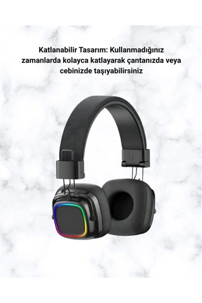 RGB Işıklı Katlanabilir Bluetooth 5.3 Kulak Üstü Kulaklık ürün görseli 1