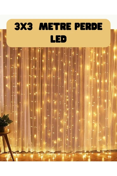 3x3 Metre Perde LED Işık Sıcak  Şelale Tasarım Dekoratif Aydınlatma ürün görseli 1