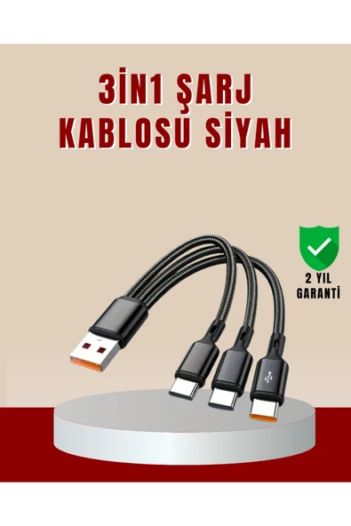 3’ü 1 Arada Hızlı Şarj Kablosu  iOS Android Type-C Uyumlu ürün görseli 1