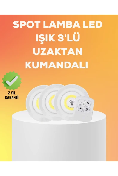 Çok Amaçlı Kullanım İçin Kablosuz Yapışkanlı 3 Lü Uzaktan Kumandalı Led Spot Lamba ürün görseli 1