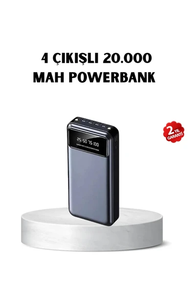 Powerbank 20000 mAh Hızlı Şarjlı LED Fenerli ve 4 Portlu ürün görseli 1