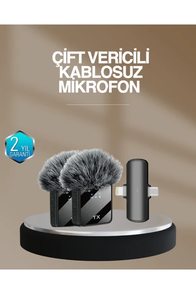 2’li Kablosuz Yaka Mikrofonu Type-C ve Lightning Uyumlu Profesyonel Set ürün görseli 1