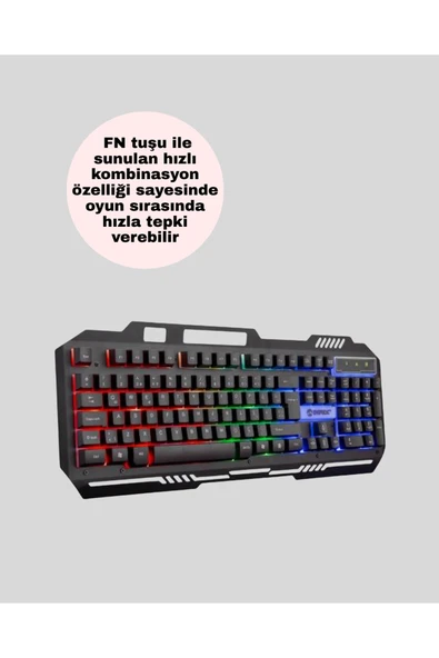 Mekanik Oyuncu Seti  LED Işıklandırma ve Ergonomik Mouse - Resim 5