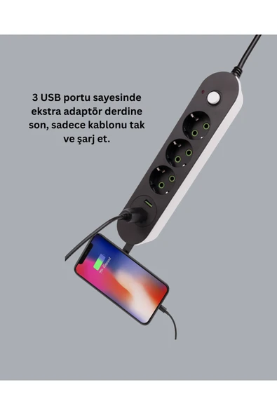 3 USB Portlu Üçlü Priz CXE103 - Resim 5