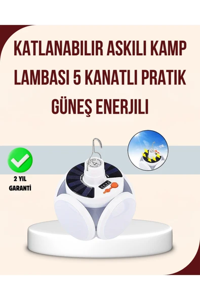 Güneş Enerjili USB Şarj Edilebilir 5 Modlu Katlanabilir LED Kamp Işığı ürün görseli 1