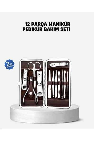 Özel Deri Çantalı 12 Parça Manikür Pedikür Bakım Seti Paslanmaz Çelik ürün görseli 1