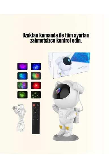 Bluetooth ve Dahili Ses Özellikli Astronot Projeksiyon Lambası - Resim 3