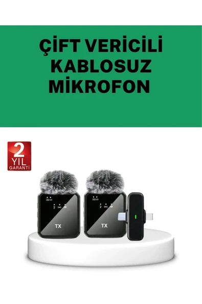 Canlı Yayın ve Video Çekimleri İçin Çiftli Kablosuz Yaka Mikrofon ürün görseli 1