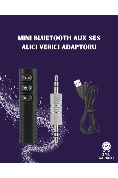 Bluetooth AUX Adaptör | 3.5mm Ses Girişi İçin Kablosuz Dönüştürücü, 10m Menzil ürün görseli 1