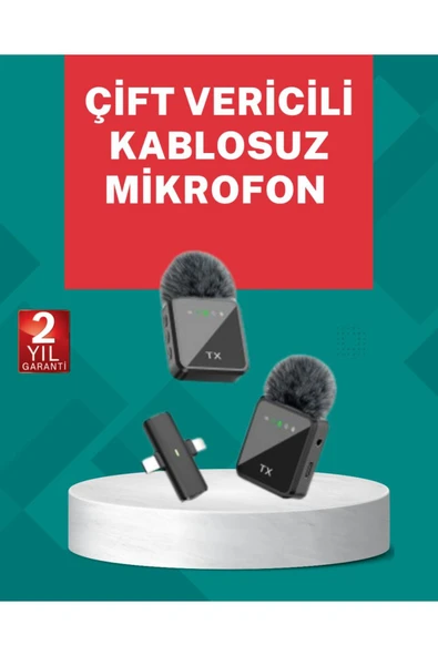 Profesyonel Ses Kayıtları İçin 2’li Kablosuz Yaka Mikrofon Seti ürün görseli 1